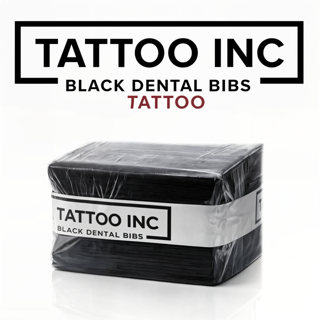 TattooINC 3-ply black dental bibs with waterproof poly backing for tattoo studios