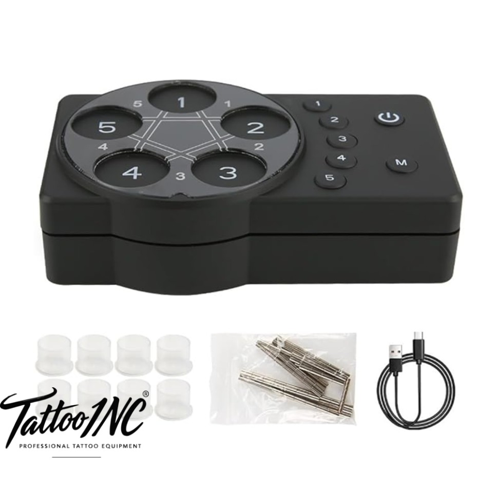 Magnetic tattoo ink pigment stirrer in black with cups and magnetic stir sticks