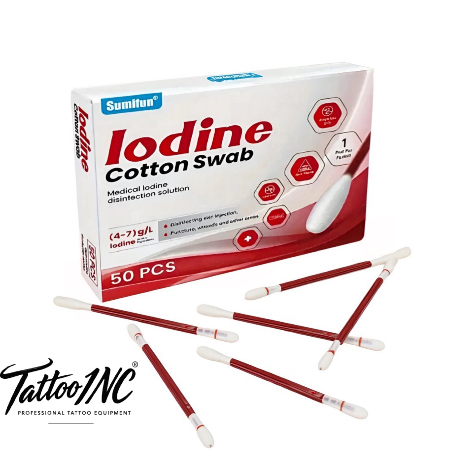 Sumifun iodine cotton swabs used to sterilise skin before piercing