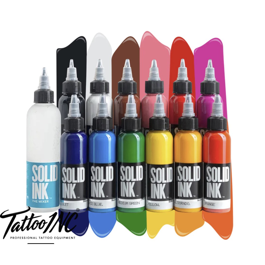 Solid Ink Colors Spectrum Set 1oz 12 bottle tattoo ink set with mixer