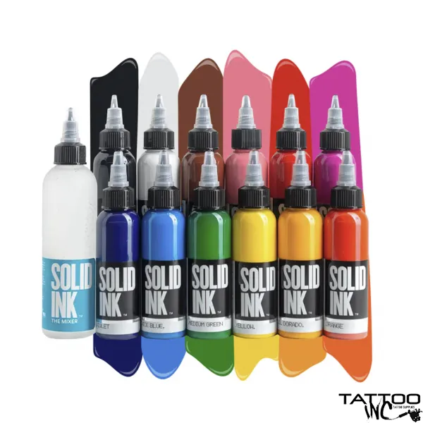 Solid Ink Colors Spectrum Set 1oz 12 bottle tattoo ink set with mixer