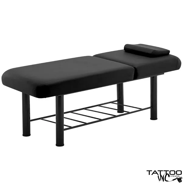 Marbella Acacia Tattoo Bed – Black Steel Frame 188 × 75 × 75 cm Marbella Acacia Tattoo Bed with Steel Frame in black, 188 × 75 × 75 cm